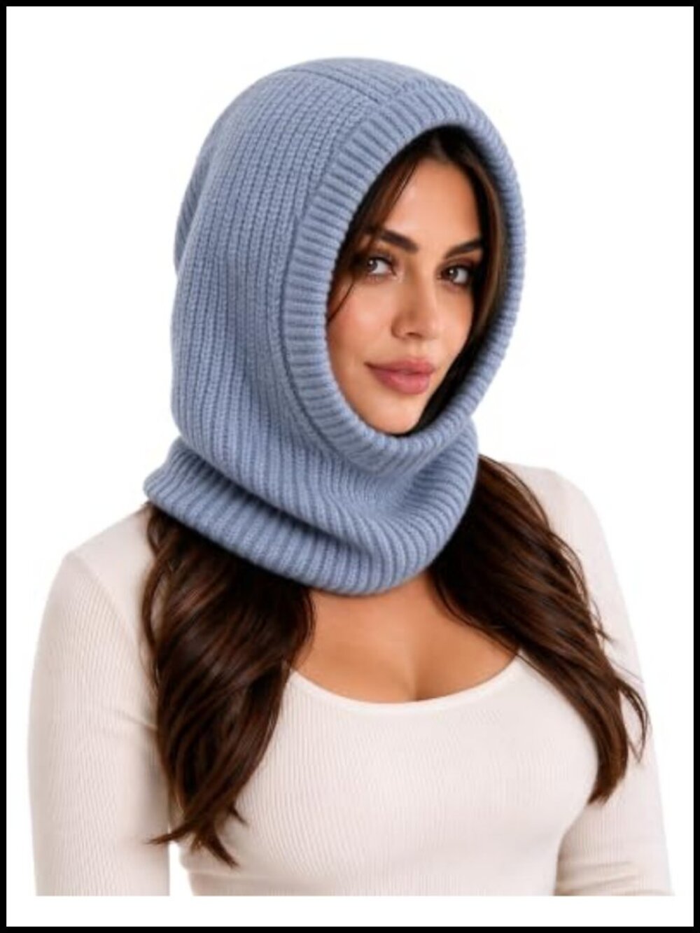 Wool Blend Hooded Scarf Knit Balaclava Neck Warmer